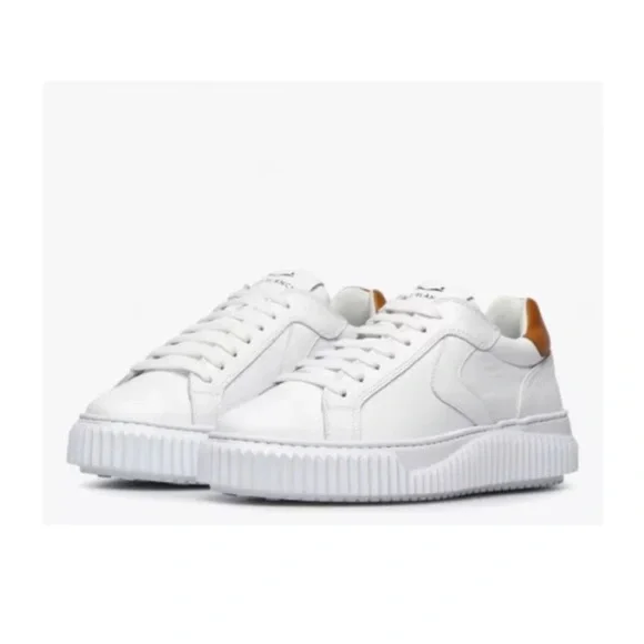 NWT VOILE BLANCHE LIPARI White/Tobacco Leather Sneakers - Picture 2 of 16